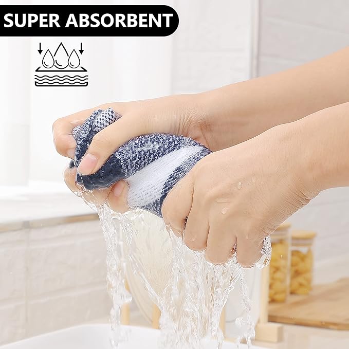 Homaxy 100% Cotton Waffle Weave Check Plaid Kitchen Towels, 13 x 28 Inches, Super Soft and Absorbent Dish Towels for Drying Dishes, 4-Pack, White & Navy Blue