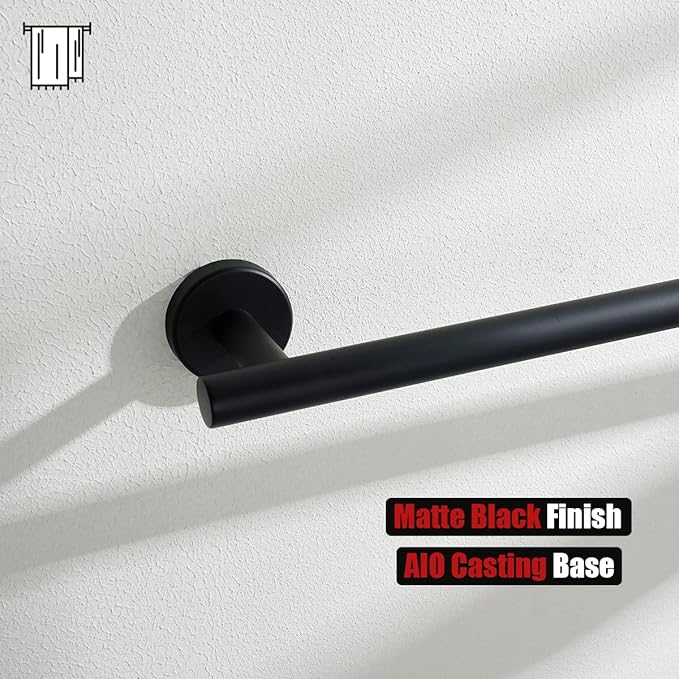 JQK Black Bath Towel Bar, 33 Inch 304 Stainless Steel Thicken 0.8mm Towel Rack Bathroom, Towel Holder Matte Black Wall Mount, Useable Length 30 Inch 2 Pack, TB110L30-PB-P2