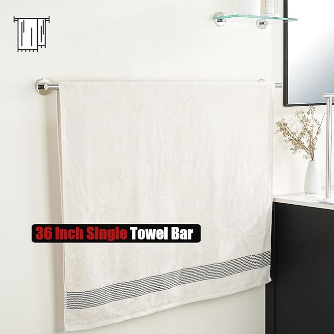 JQK Bath Towel Bar Chrome, 36 Inch 304 Stainless Steel Thicken 1mm Single Towel Rack for Bathroom, Towel Holder (Polished Chrome) Wall Mount, 39 in Total Length, TB110L36-CH