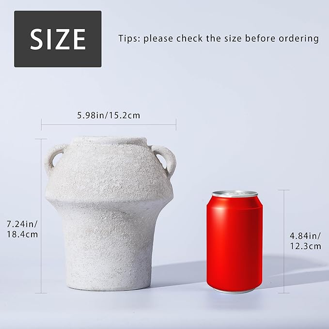 Ceramic Rustic Vase, 7 Inch Vintage Terracotta Flower Vases for Home Decor, Decorative Farmhouse Vase with hadle for Home Decor, Living Room, Shelf Decor, Farmhouse, Table, Lyeec