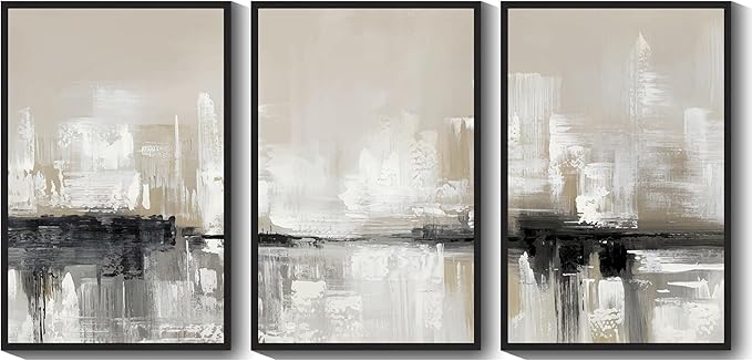 KUVIOKE Abstract Gray Framed Wall Art Neutral Brown Artwork Painting Morden Minimalist Wall Decor Rustic Home Decor 24x36in (Black Framed)