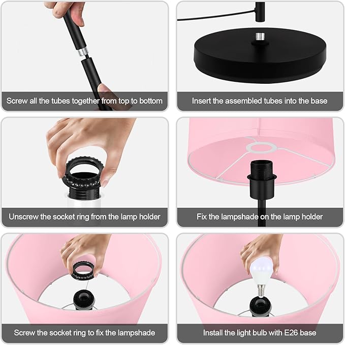 Floor Lamp Pink, Standing Lamp, 58" Tall Stand Up Light with Lampshade, Foot Pedal Switch, Modern Bright Floor Lamps for Living Room/Bedroom/Kids Room, Pink Lamp for Girls' Gift(E26 Base, NO Bulb)