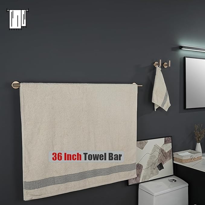 JQK Champagne Bronze Bath Towel Bar, 39 Inch 304 Stainless Steel Thicken 1mm Towel Rack Bathroom, Towel Holder Wall Mount, Useable Length 36 Inch, TB110L36-CB