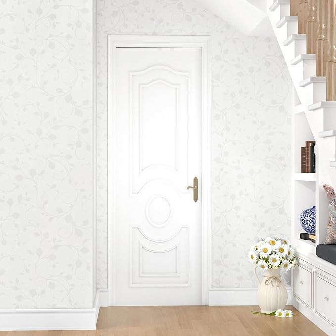 WESTICK Neutral Floral Peel and Stick Wallpaper Vintage Removable Leaf Wallpaper for Bedroom Bathroom Accent Walls Waterproof Cream Grey Floral Contact Paper for Cabinets and Drawers 17.5" x 100"