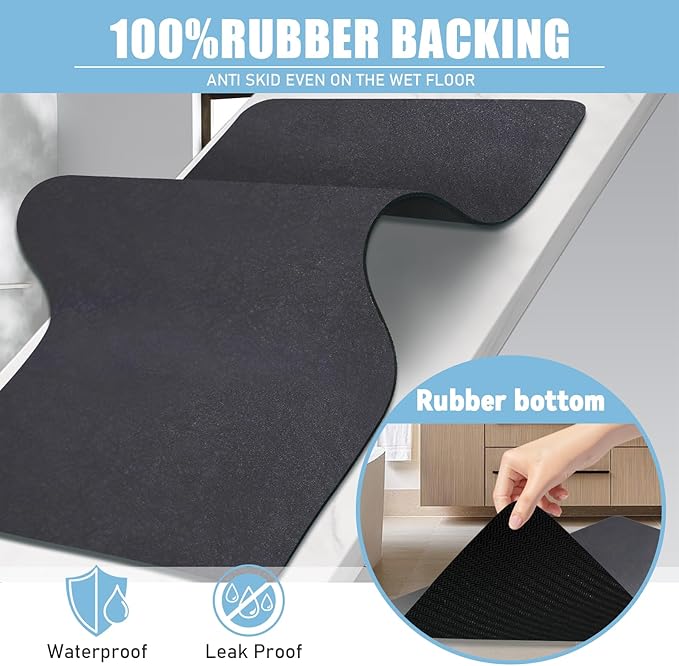 Extra Long Bathroom Rugs Diatomaceous Earth Bath mat Super Absorbent Quick Dry Non Slip Bath Mat Thin Runner Rug Fit Under Door-Shower Rug for in Front of Bathtub Shower, Dark Grey, 23.6"x66.9"