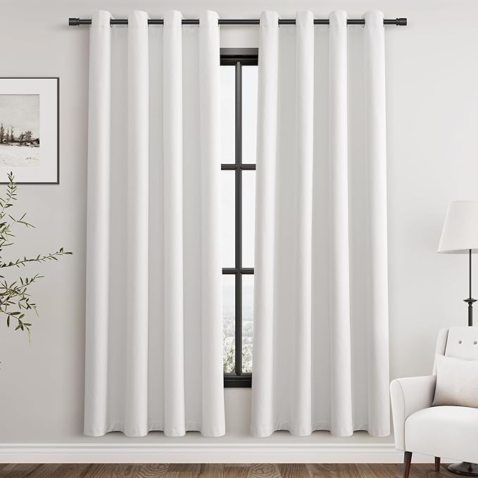 100% Blackout Linen Curtains for Bedroom Thermal Insulated Grommet Complete Blackout Drapes 72 Inch Length 2 Panels Set Heat and Full Light Blocking Living Room Darkening Curtains Ivory