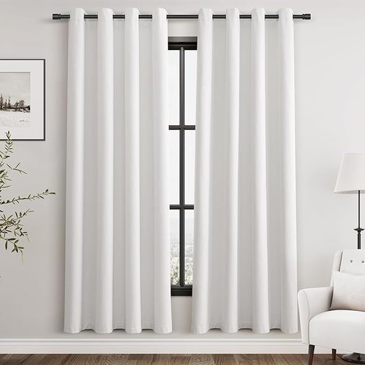 100% Blackout Linen Curtains for Bedroom Thermal Insulated Grommet Complete Blackout Drapes 80 Inch Length 2 Panels Set Heat and Full Light Blocking Living Room Darkening Curtains Ivory