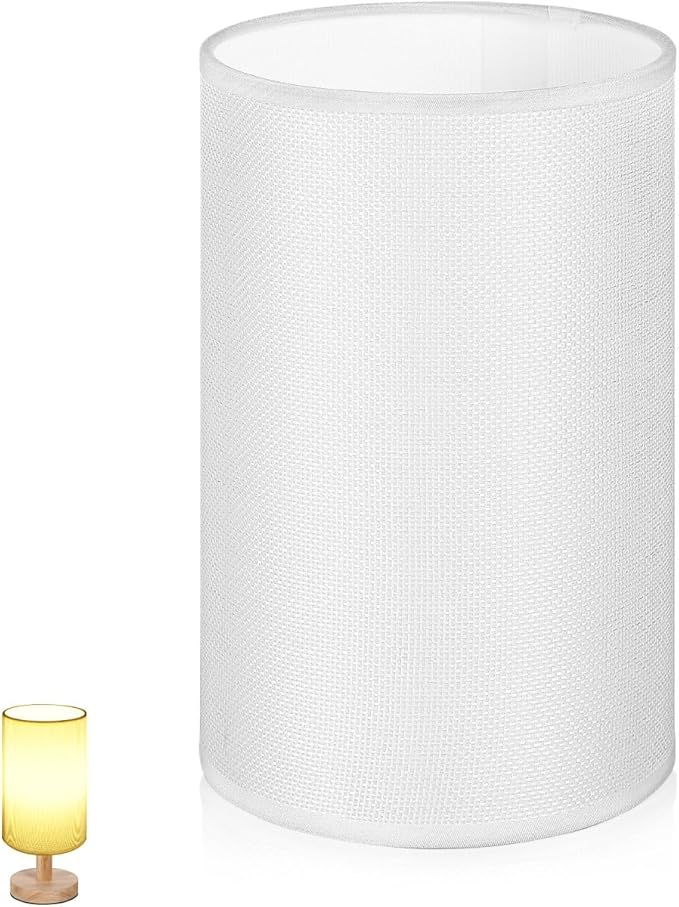 1pcs Lamp Shade, Light Fixture Replacement E27 Lampshade Light Shade Rustic Farmhouse Lampshade Barrel Fabric for Table Lamp & Floor Light, 5.1x7.9x5.1 inch (White)