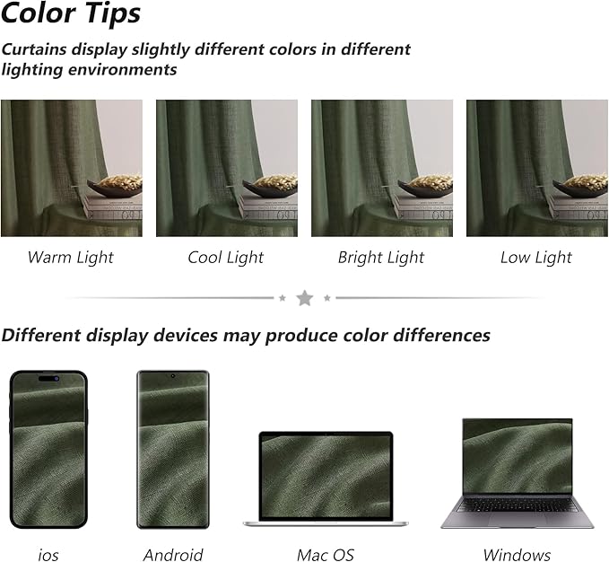 Guken Olive Green Linen Curtains 90 Inch Length for Living Room Bedroom 2 Panels Set Rod Pocket Light Filtering Semi Sheer Window Curtains 52 Inch Width Boho Farmhouse Linen Drapes, W52xL90