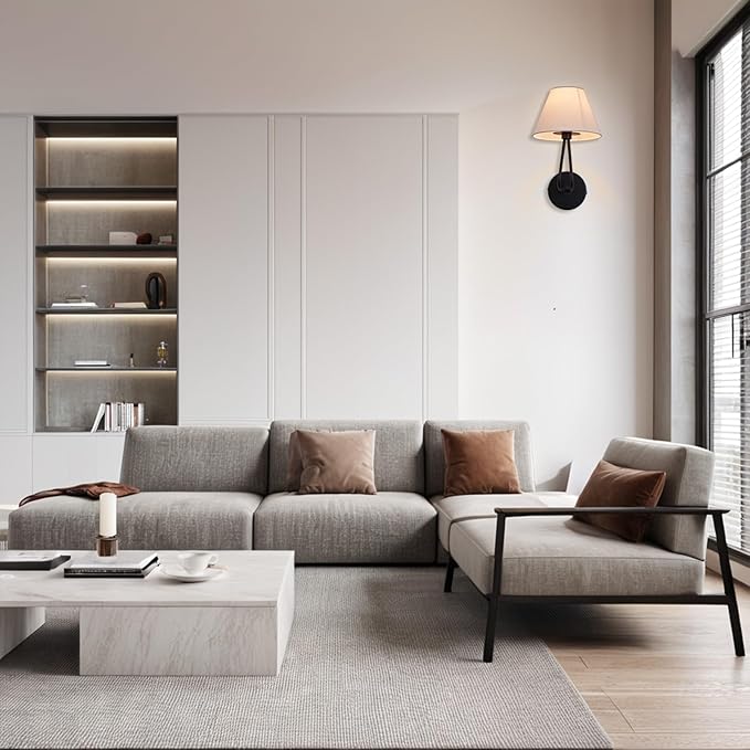 1 Light Wall Sconce Classic Single Head Wall Lighting, Modern Wall Mounted Lamp with Cream Linen Shade, Hardwired Light Fixture for Bedroom, Living Room, Corridor, Entryway- Black