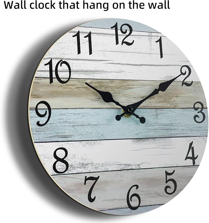 CHYLIN Wall Clock, Silent Non Ticking Battery Operated, Rustic Coastal Country Clock Decorative for Bathroom Kitchen Bedroom 8