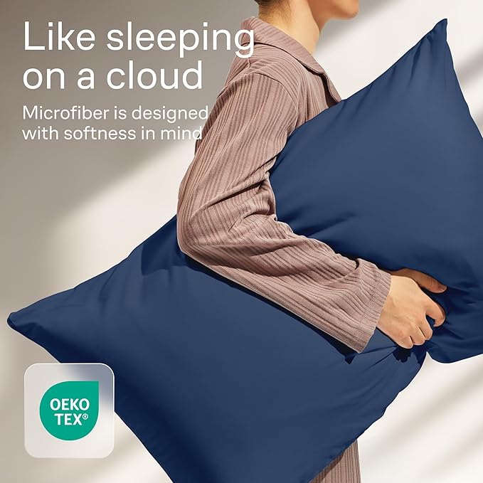 Ultra Soft Pillow Protectors with Zipper King Size - Set of 4 Breathable Pillow Covers - 100% Protection Against Stains, Dust & Dirt - Machine Washable (Navy Blue)