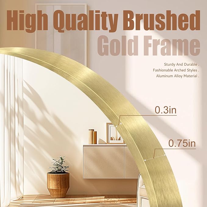 Circular Mirror Gold Round Mirror 18 Inch Round Bathroom Mirror Wall Mirrors Brushed Metal Frame Anti-Rust Tempered Glass for Bathroom Bedroom Entryway Living Room