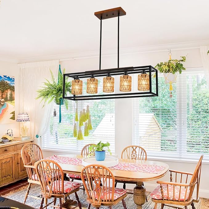 MELUCEE 3 Pack Rattan Lamp Shade Small Boho Shades Replacement 6.0" Height Light Covers, Cylinder Woven Lampshade for Pendant Light Floor Lamps Chandelier Wall Sconces Light Fixture