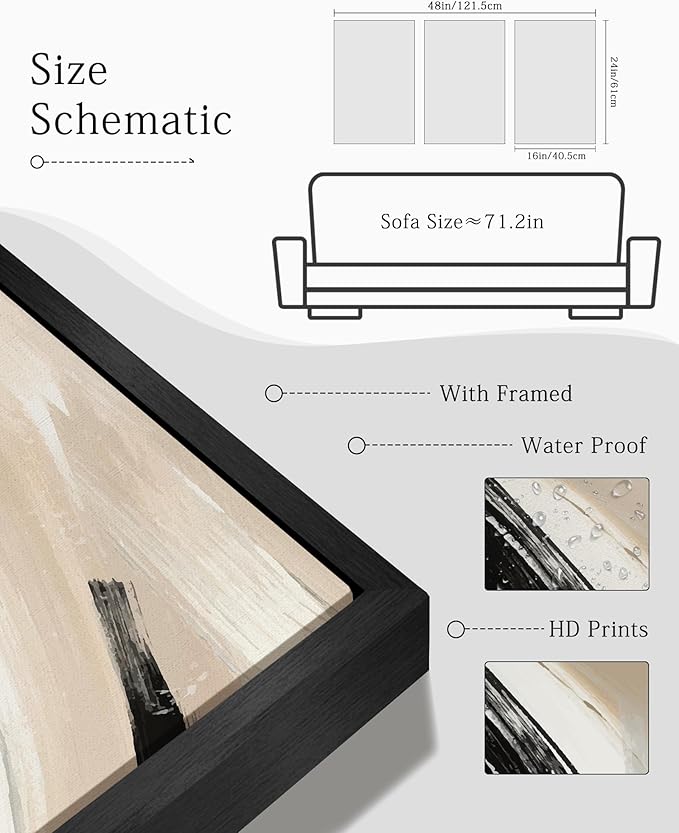 KUVIOKE Modern Abstract Framed Wall Art Black Neutral Minimalist Ink and Wash Graffiti Pastel Wall Decor for Bedroom Living Room 16x24in (Black Framed)