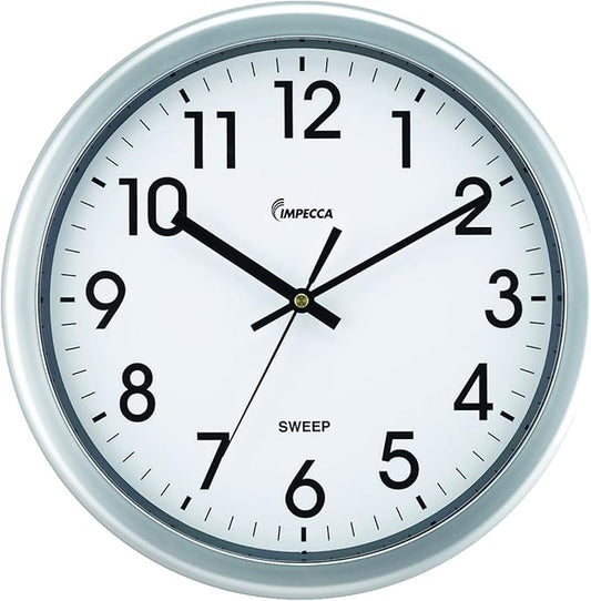 Impecca 12" Silent Wall Clock Non Ticking Sweep Movement, Metallic Silver (Metallic Silver)