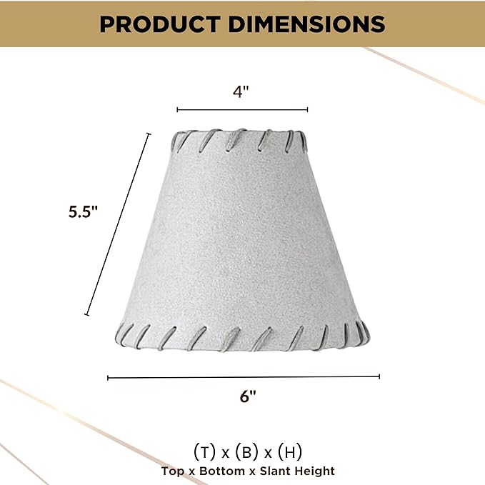 Royal Designs, Inc. CS-1118-6GR-6 Faux Leather Empire Chandelier Shade with Whipstitch Trim, 3 x 6 x 5, Gray, 6-Pack
