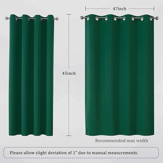 DUALIFE Emerald Green Blackout Curtains with Grommet 45 Inch Length Room Darkening Short Window Curtain Panels for Living Room 52 by 45 Inch 2 Panels Hunter Green