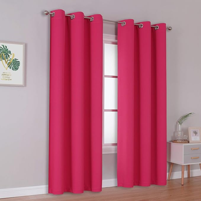 DUALIFE 84 Inch Fuschia Hot Pink Curtain Panels for Girls Bedroom- Room Darkening Grommet Thermal Insulated Drapes for Living Room 42''x 84'' Raspberry Sorbet 2 Panels