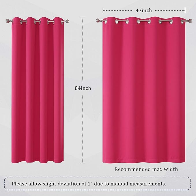 DUALIFE Pink Solid Blackout Curtains 84 Inches Long for Girls Bedroom Decor Grommet Room Darkening Thermal Insulated for Living Room 52''x 84'' Set of 2 Panels Raspberry Sorbet