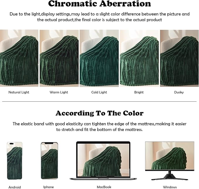NEWCOSPLAY Super Soft Throw Blanket Dark Green Premium Silky Flannel Fleece 3D Ribbed Jacquard Lightweight Bed Blanket All Season Use (Dark Green Ribbed, Throw(50"x60"))