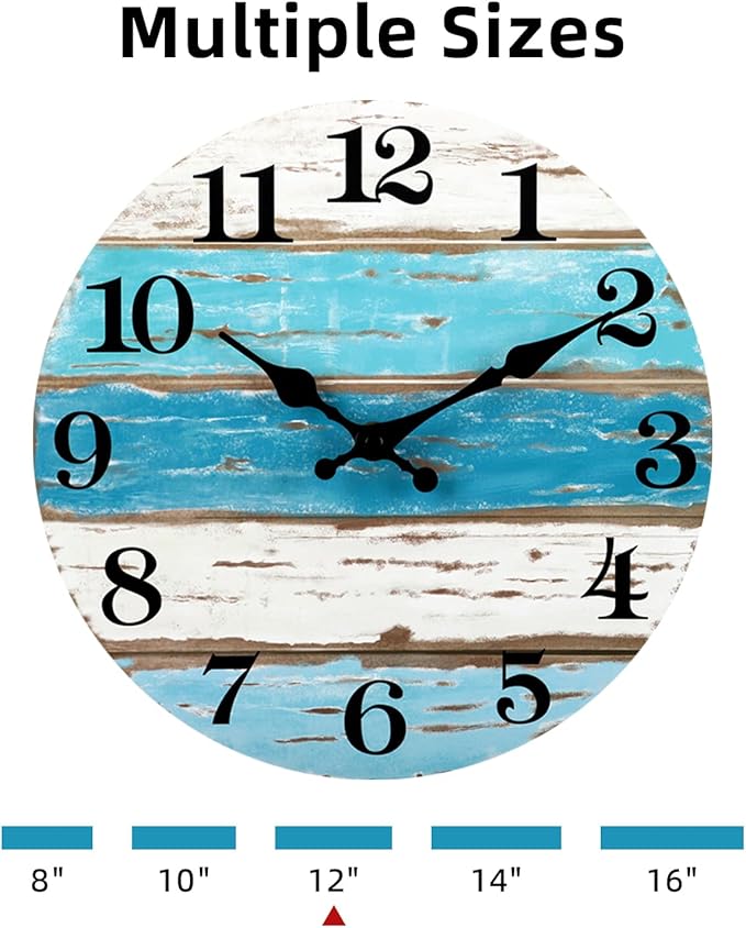 CHYLIN Wall Clock Beach Decor 12 Inch Coastal Nautical Ocean Clocks for Living Room, Silent Non Ticking Wall Clocks Battery Operated Decorative for Kitchen,Bedroom,Bathroom,Home(Blue)