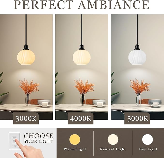 Black Pendant Lights Kitchen Island 2 Pack, 7.3" Milk Glass Modern Pendant Light Fixtures with Rods, Globe Hanging Lighting for Kitchen Sink Bathroom Dining Room, E26 Base