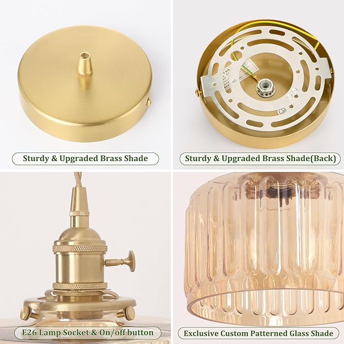 Battery Operated Pendant Light 5000mAh Rechargeable Chandelier with Remote Control Wireless Adjustable Hanging Amber Striped Light for Kitchen Island Dining Room Hallway