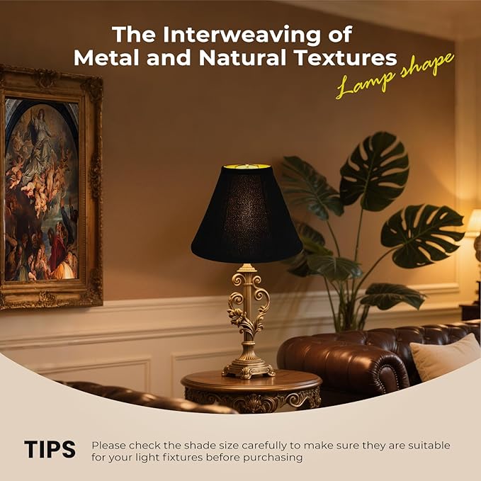 Fabric lamp shades,Lamp shades set of 2, boho lamp shade,linen lamp shade,6" Top x 14" Bottom x 10" High(Spider),black lampshades for floor lamps,living room lamp shades set of 2