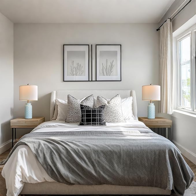 20.5" Light Blue Modern Ceramic Bedside Lamp Set of 2 for Bedroom Decor Farmhouse Table Lamp for Living Room Office Dorm