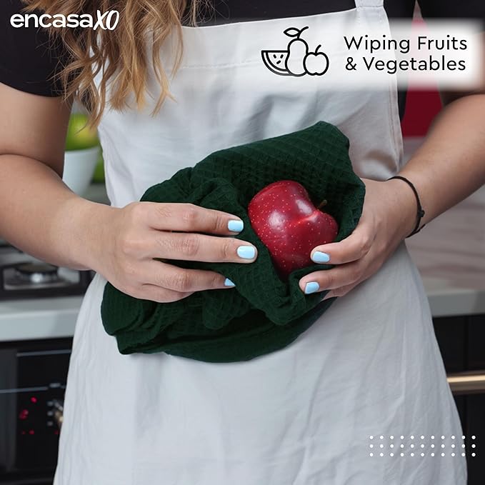 Encasa XO Kitchen Dish Towels Set | Multicolor 4 | Waffle Weave and Flat Hand Tea Towel | 28"x18" | Quick Drying Reusable Cotton Washcloths | Multipurpose Lightweight Dishcloths Set of 12