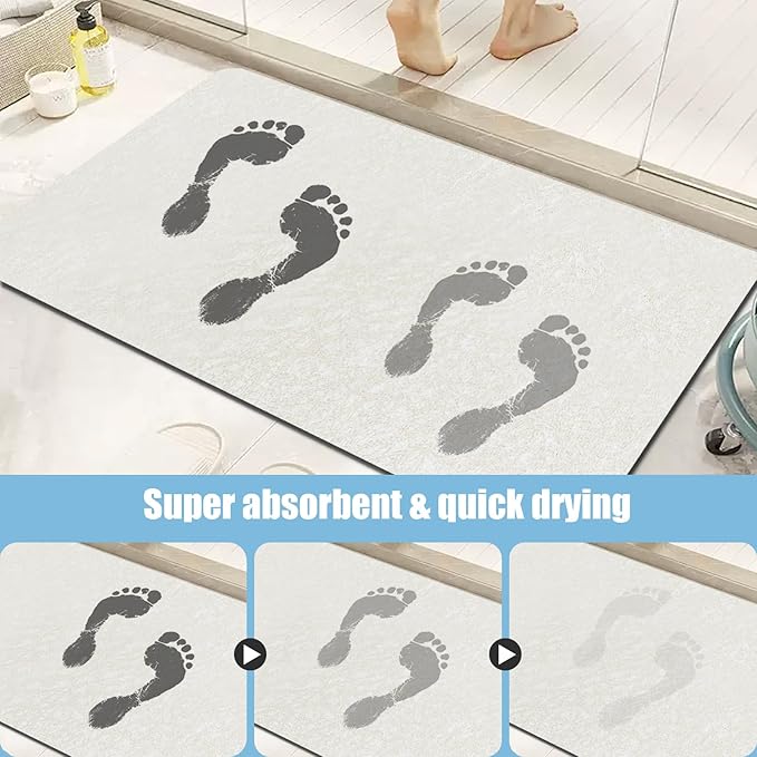 Diatomaceous Earth Bath mat Bathroom Rugs Super Absorbent Quick Dry Non Slip Bath Mat Thin Bathroom Floor Mats Fit Under Door-Shower Rug for in Front of Bathtub Shower, Beige, 15.7"*23.6"