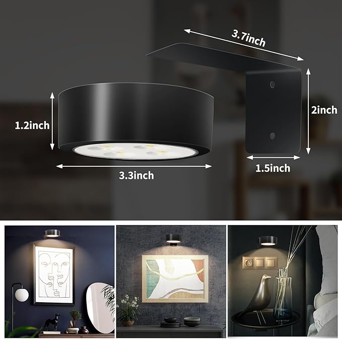 TTQ 4 PCS Magnetic Picture Lights for Wall Battery Operated,Wall Painting Light with Wireless Control,Art Display Light,Wall Decor Puck Lights for Picture Frame Portrait Artworking