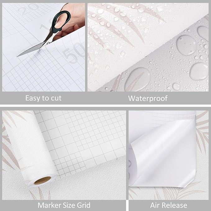 WESTICK Cream Wallpaper Vintage Willow Leaf Wallpaper 17.5" x 100" Neutral Peel and Stick Wall Paper Floral Elegant Leaf Contact Paper for Walls Bedroom Bathroom TV Background Accent Cabinets Drawers