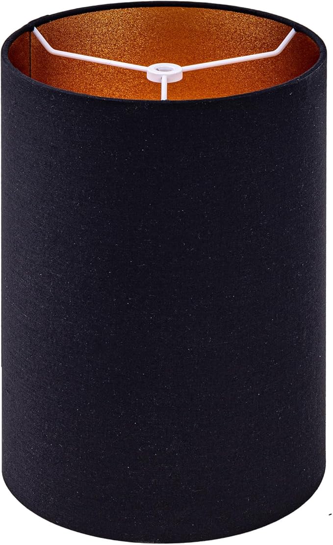 Wellmet BlackGold 6"x 6"x10" Lampshade, No Assembly Required, Classic Modern Lamp Shade for Table Lamp, Bedside Lamp, Floor Lamp, Fabric Drum Lampshade, Spider Fitter