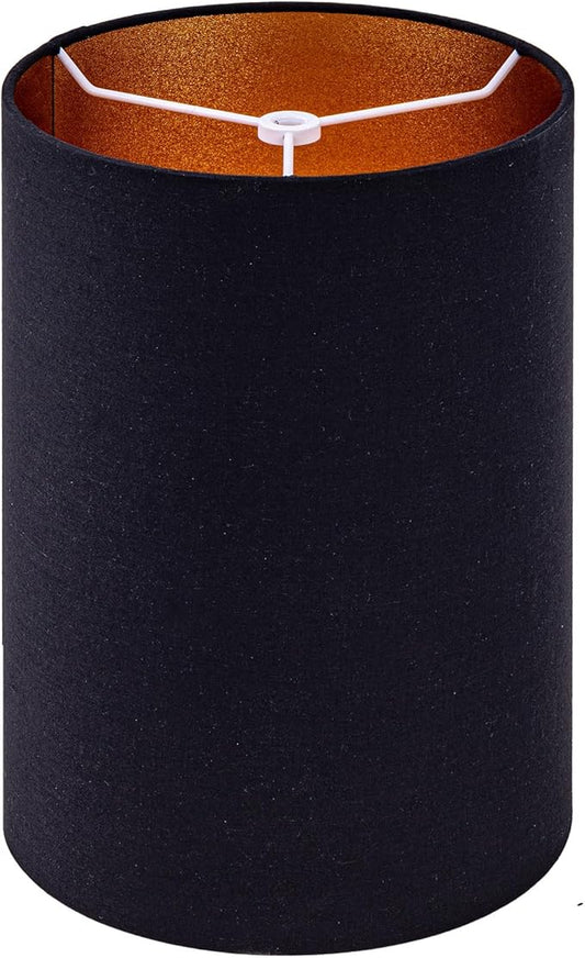 Wellmet BlackGold 6"x 6"x10" Lampshade, No Assembly Required, Classic Modern Lamp Shade for Table Lamp, Bedside Lamp, Floor Lamp, Fabric Drum Lampshade, Spider Fitter