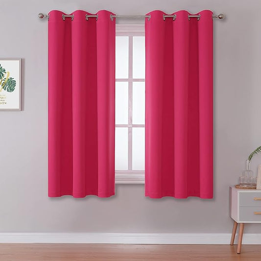 DUALIFE Pink Curtains 54 Inch Length for Kids Room Thermal Insulated Hot Pink Blackout Curtains for Baby Nursery Small Short Window Drape Grommet 38x54 Inches Long Raspberry Sorbet