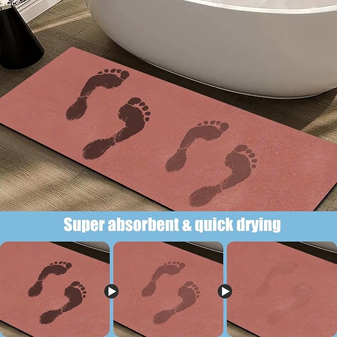 Extra Long Bathroom Rugs Diatomaceous Earth Bath mat Super Absorbent Quick Dry Non Slip Bath Mat Thin Runner Rug Fit Under Door-Shower Rug for in Front of Bathtub Shower, Brown, 23.6"x66.9"