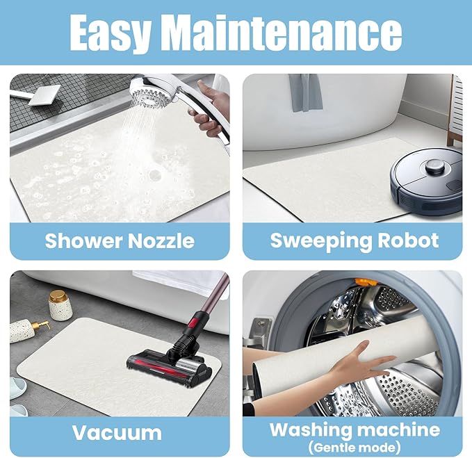 Large Bathroom Rugs Diatomaceous Earth Bath mat Super Absorbent Quick Dry Non Slip Bath Mat Thin Bathroom Floor Mats Fit Under Door-Shower Rug for in Front of Bathtub Shower, Beige, 19.6"x31.5"