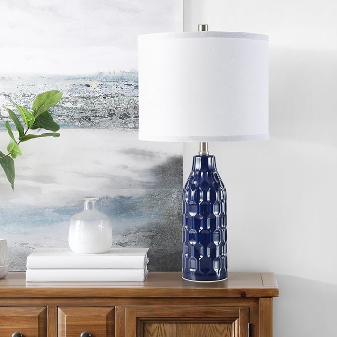 Luvkczc 24.8" Ceramic Table Lamps Set of 2 for Nightstand - 3 Color Temperature&Bulbs Included, Bedside Lamps for Living Room Bedroom Home Office Table Decor, Navy Blue