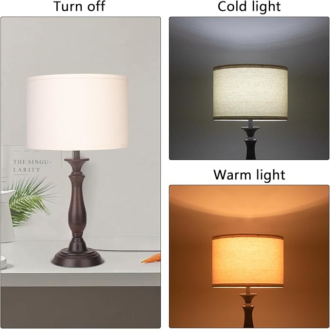 22.2“ Vintage Desk Lamp for Living Room, Mid Century Table Lamp for Bedroom, Bedside Lamps for Night Stands,Reading Lamp for Bedroom Office Room,Beige Lampshade (Dark Brown)