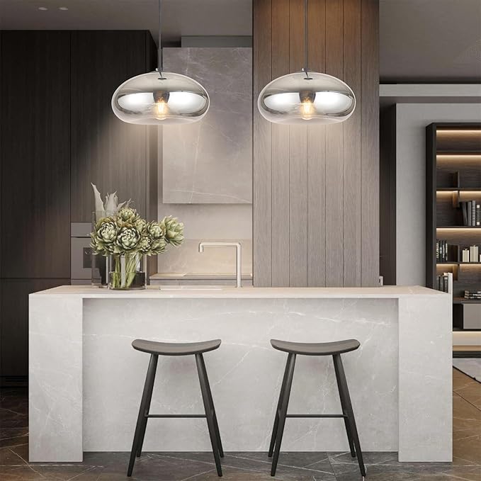 Glass Pendant Lights Kitchen Island Lighting Globe Pendant Light Fixtures IIndustrial Vintage Pendant Lighting for Kitchen Island Bedroom Living Dining Room Light Fixture(Silver Gray)