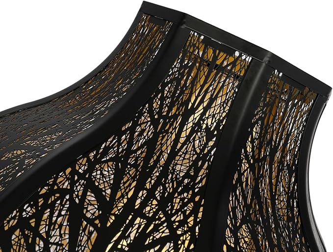 Etched Forest Large Metal Lampshade 5.32 X 13 X 9.5 Inch 8-petal Lotus Shape Fits for Floor Lamp Table Lamp for Living Room Bedroom(Outer Black Inner Gold)