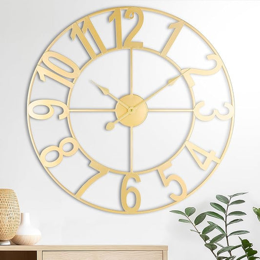 Large Wall Clock for Living Room Decor - 24 inch Big Decorative - Metal Wall Art - Analog Large Clock for Bedroom, Home, Kitchen, Office, Wall Decor