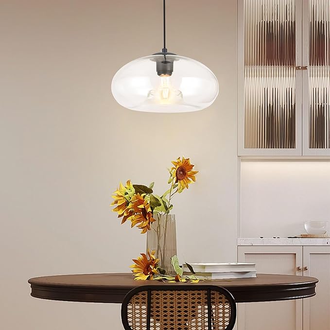Clear Glass Pendant Lights Kitchen Island Lighting Globe Pendant Light Fixtures IIndustrial Vintage Pendant Lighting for Kitchen Island Bedroom Living Dining Room Light Fixture