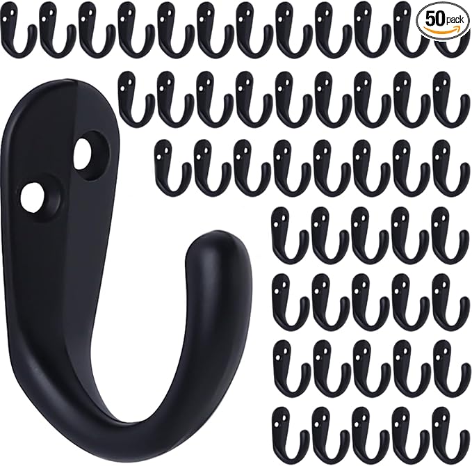 IBosins 50PCS Coat Hooks Wall Mounted Single Prong Robe Hook for Hanging Towel Hooks with 100 Screws for Cup, Mug, Bags, Hat, Cap, Scarf, Pet leashes