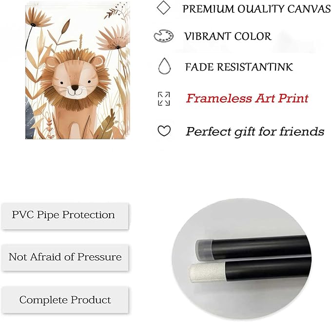 6Pcs Boho Baby Animals Wall Art Jungle Safari Canvas Paintings Cute Giraffe Elephant Lion Wall Decor Prints Inspirational Forest Animals Posters Pictures for Nursery kids Boys Bedroom Unframed