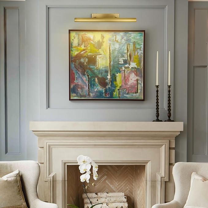 Brass Picture Lights for Wall, 24" Linear Picture Light Hardwired, 3-Light Brush Gold Art Light, Warm White 2700k Dimmable Picture Lamp, 270° Picture Frame Light for Bathroom, Living Room, Hallway