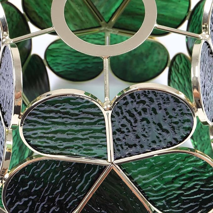 Bieye Tiffany Style Stained Glass Flower Petal Lampshade (Textured Deep Green, 8" Cherry Blossom)
