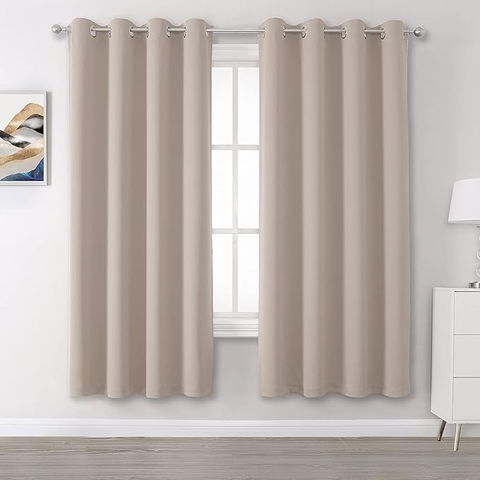 DUALIFE Light Brown Blackout Curtains 72 Inches Long - Thermal Insulated Room Darkening Curtains for Bedroom 52 x 72 Inch, Grommet Top, 2 Panels, Warm Taupe